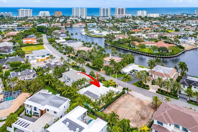 aerial view with a water view