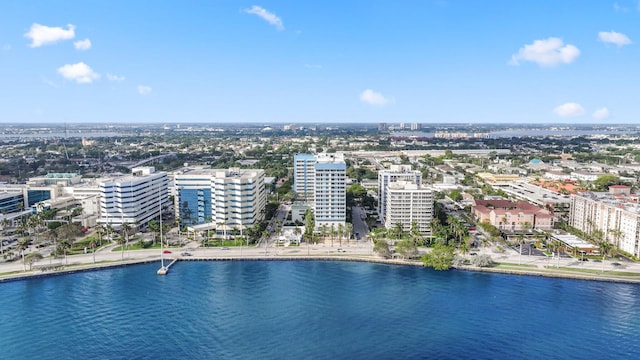 bird's eye view featuring a water view