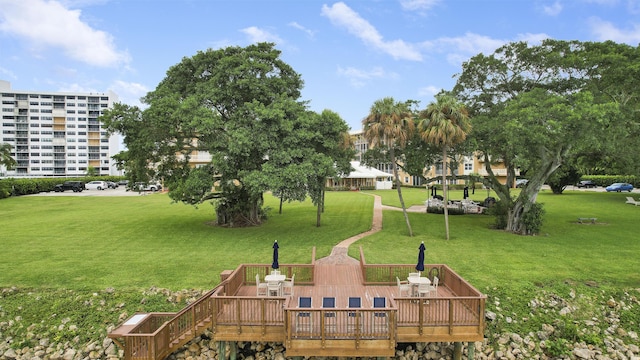 surrounding community featuring a deck and a lawn