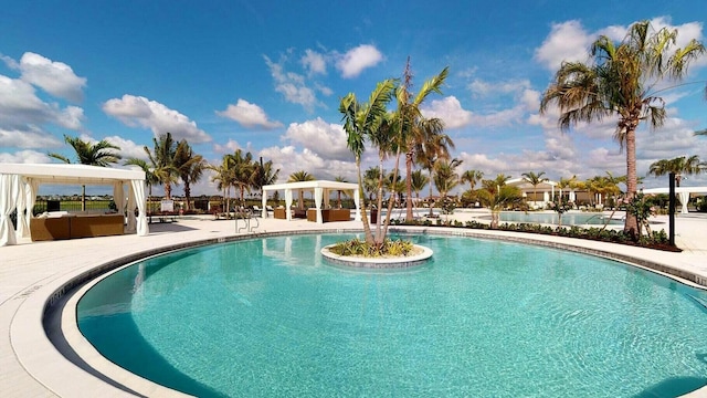 view of swimming pool with a patio area