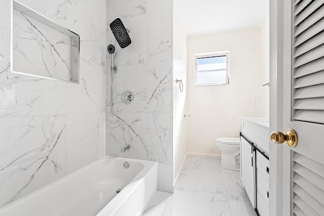 full bathroom featuring vanity, toilet, and tiled shower / bath combo