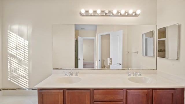 bathroom featuring vanity and separate shower and tub