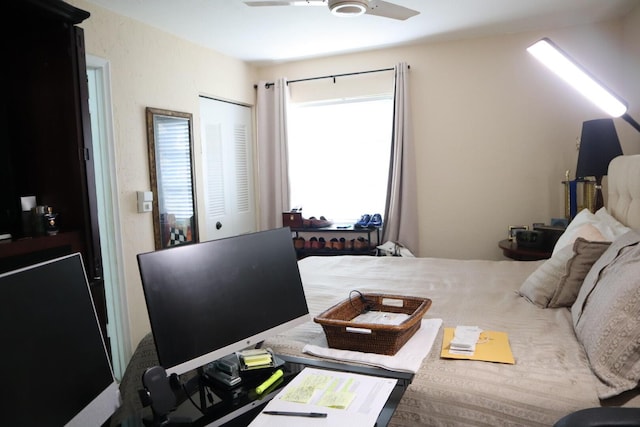 bedroom featuring ceiling fan