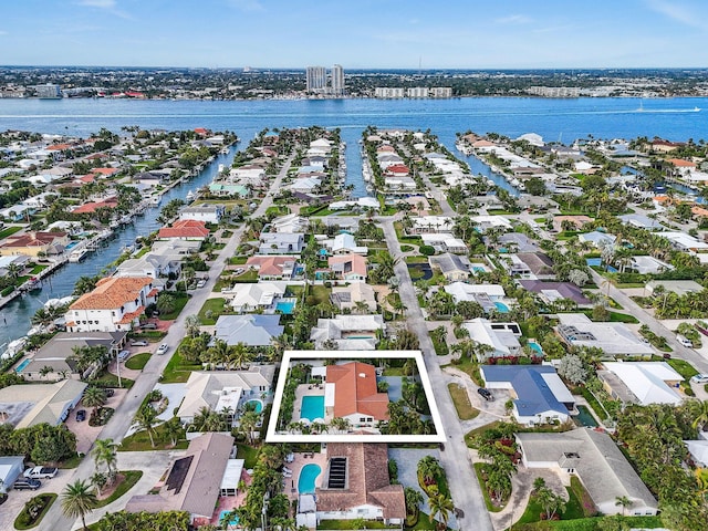 bird's eye view featuring a water view