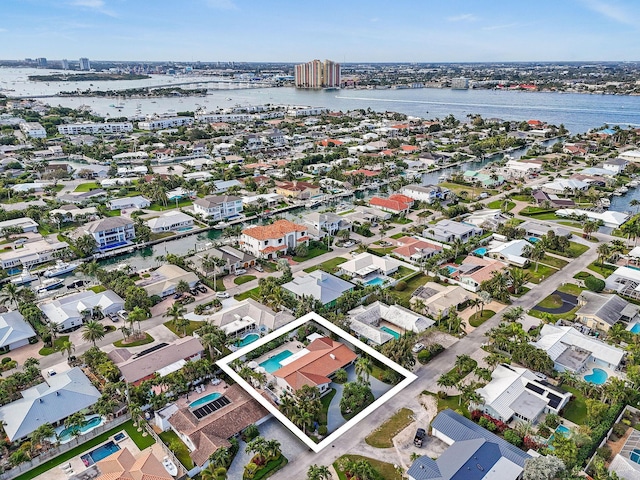 aerial view featuring a water view