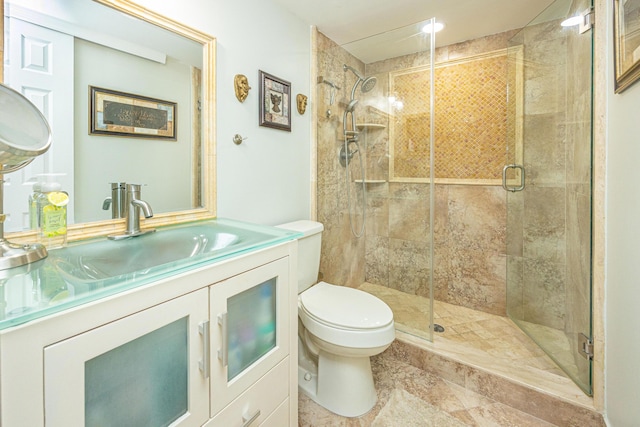 bathroom with vanity, toilet, and an enclosed shower