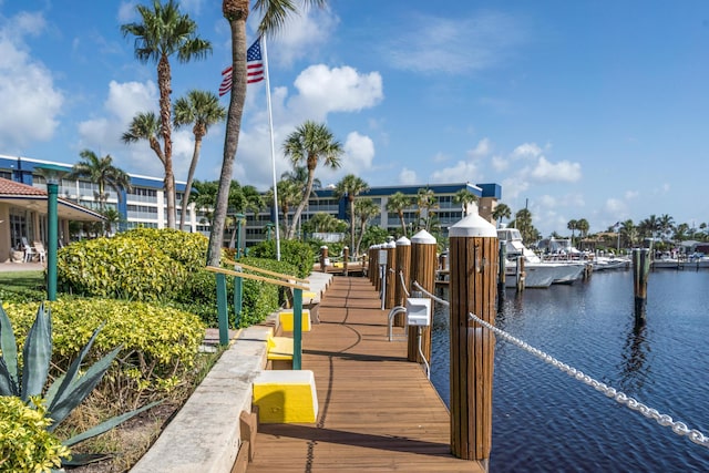 view of dock with a water view