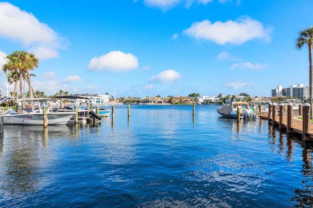 view of dock with a water view