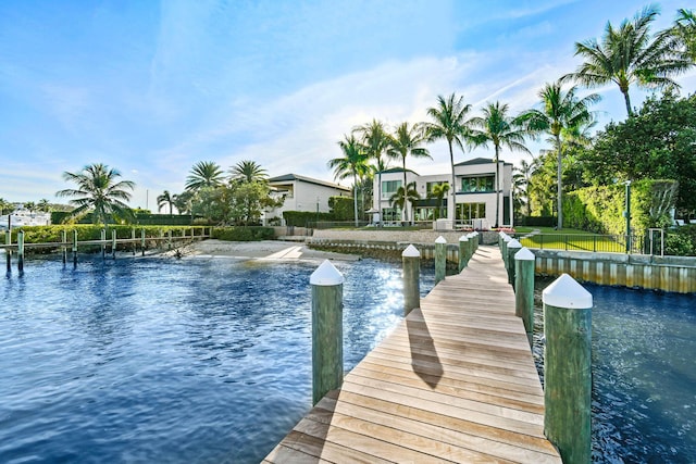 dock area with a water view