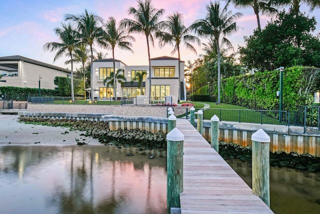 view of dock with a water view