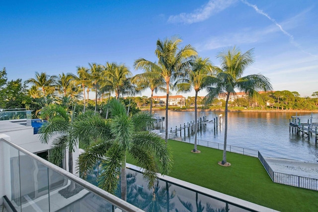 property view of water featuring a dock