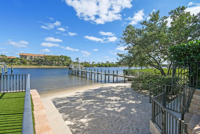 dock area featuring a water view