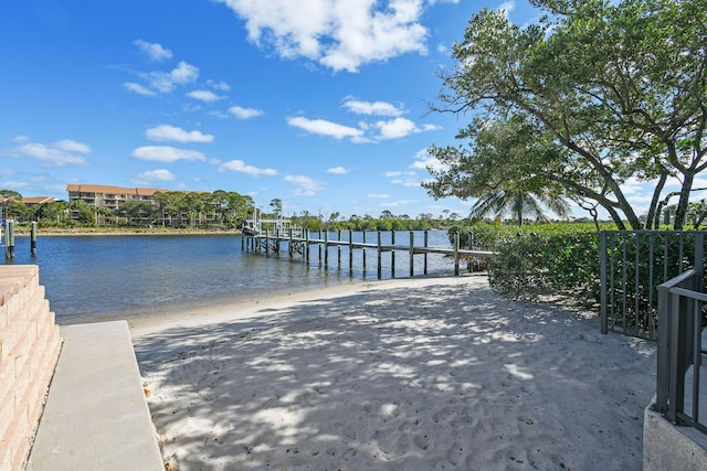 dock area featuring a water view