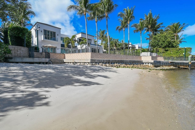 view of street with a water view