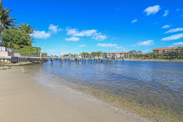 view of dock with a water view