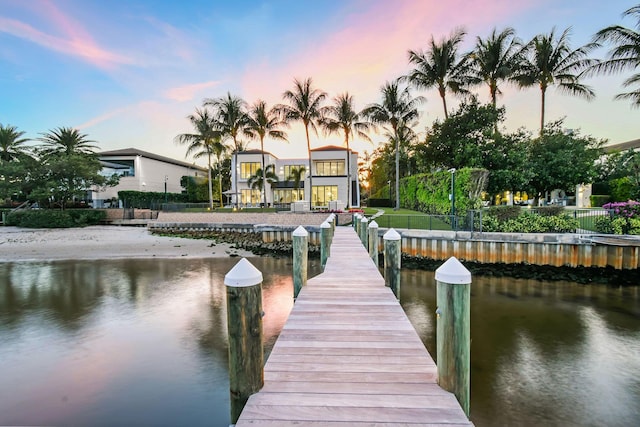 view of dock with a water view