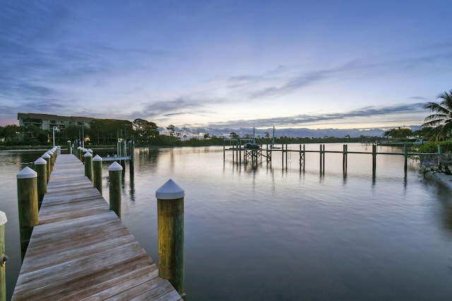 view of dock with a water view