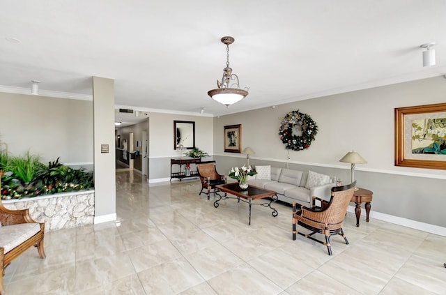 living room featuring ornamental molding