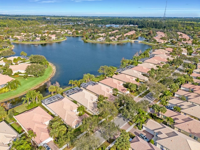 aerial view with a water view