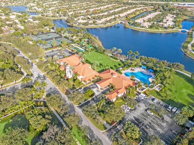 aerial view with a water view