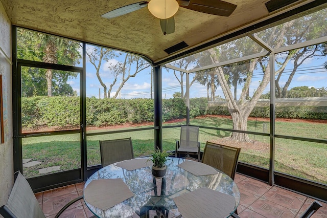 sunroom / solarium with a ceiling fan and a wealth of natural light