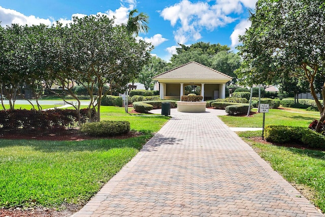 view of property's community featuring a lawn