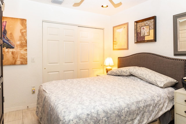 bedroom with a closet and ceiling fan