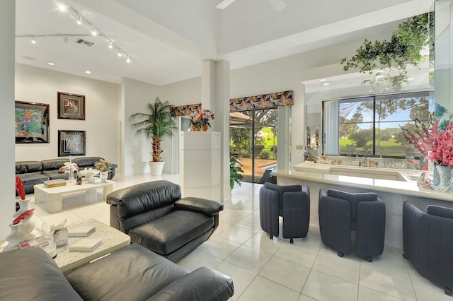 view of tiled living room