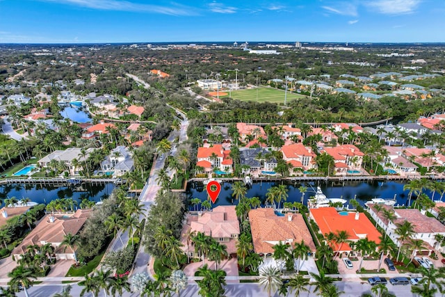 aerial view with a water view