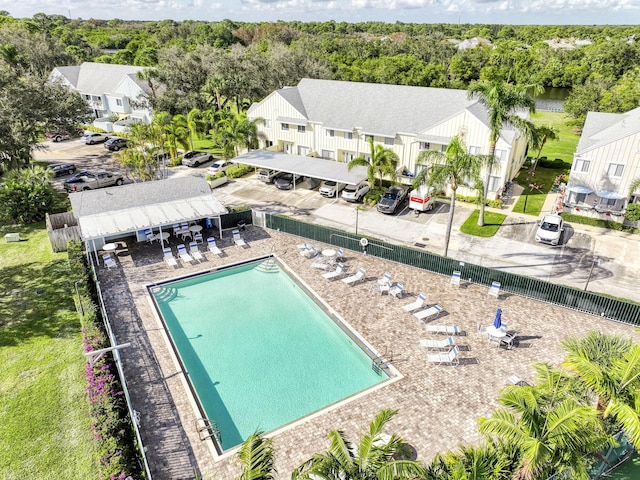 view of swimming pool featuring a patio