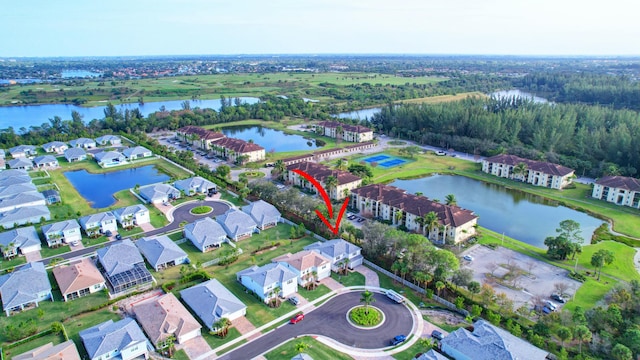 aerial view with a water view