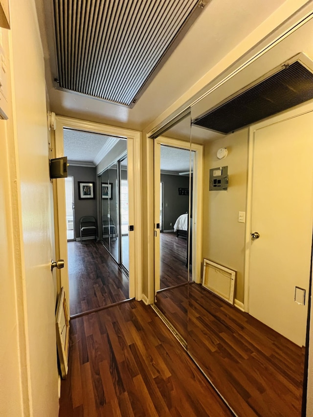 hallway with dark hardwood / wood-style floors