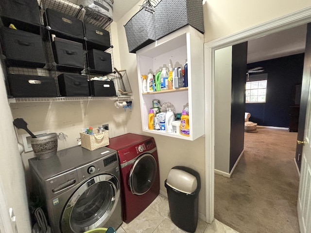 laundry area with carpet and separate washer and dryer