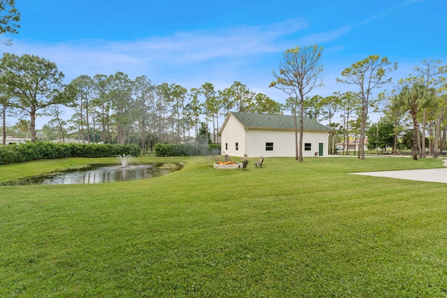 view of yard with a water view