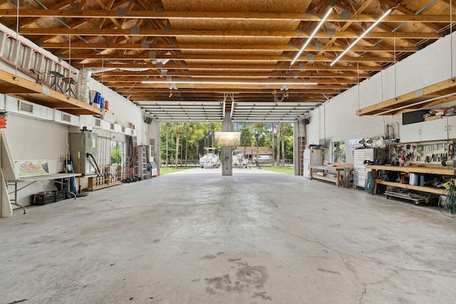 garage featuring a workshop area