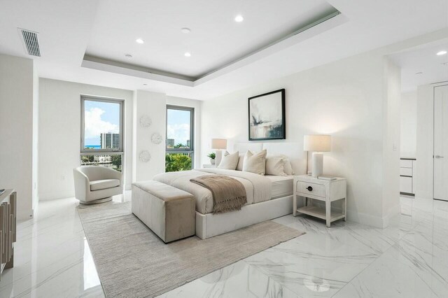 bedroom featuring a raised ceiling