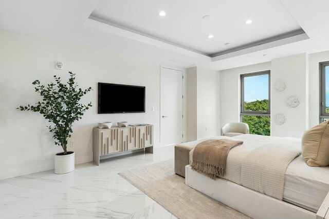 bedroom featuring a raised ceiling