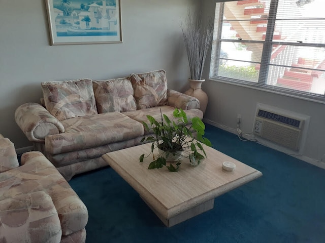 living room with carpet flooring and a wall mounted AC