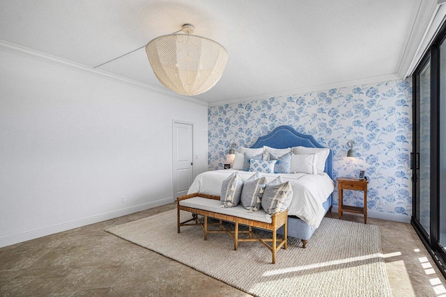 bedroom with ornamental molding