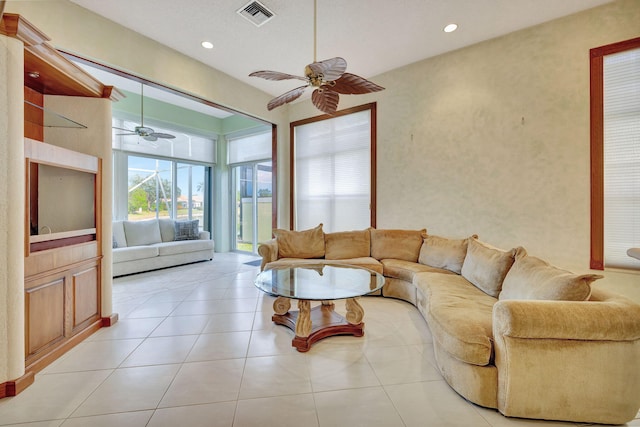 living room with light tile patterned floors