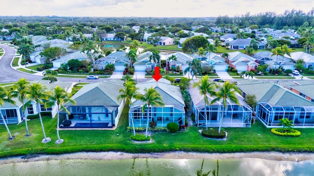 aerial view with a water view