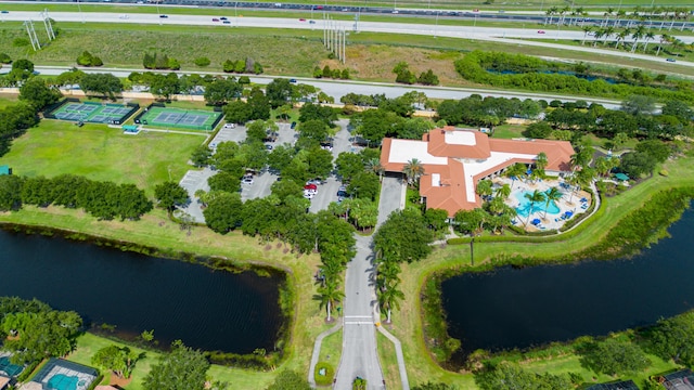 aerial view with a water view