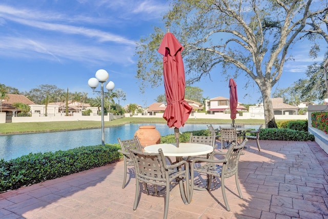 view of patio / terrace with a water view