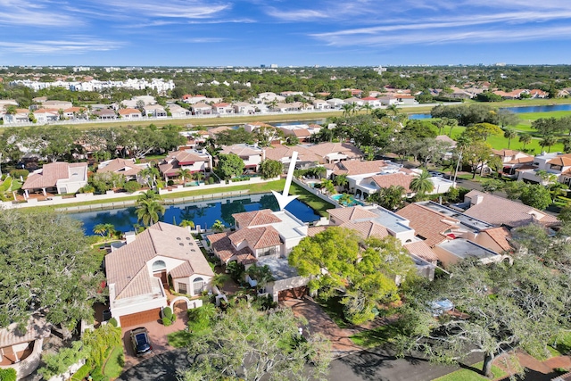 aerial view with a water view