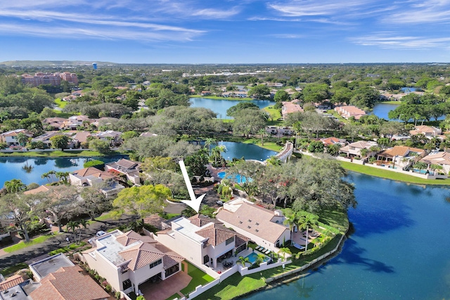 drone / aerial view featuring a water view