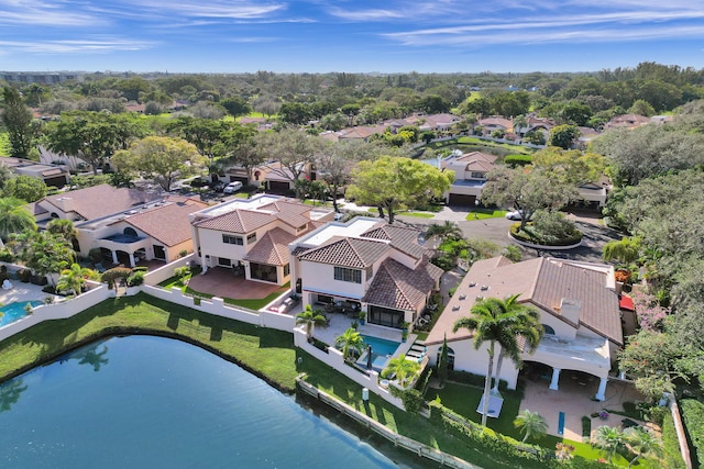 aerial view featuring a water view