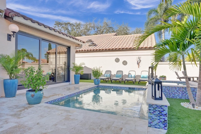 view of pool with a patio and a hot tub