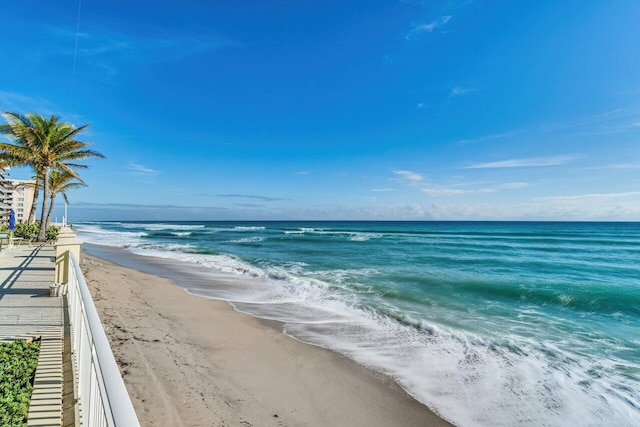 view of water feature with a view of the beach