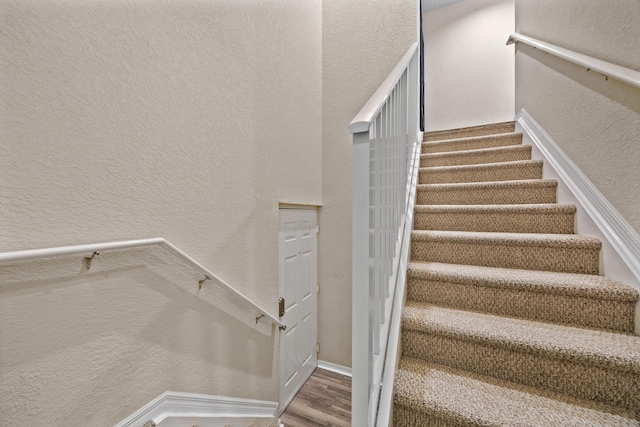 stairs with hardwood / wood-style flooring