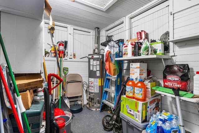 storage area featuring water heater